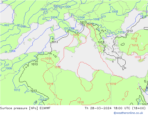 Luchtdruk (Grond) ECMWF do 28.03.2024 18 UTC