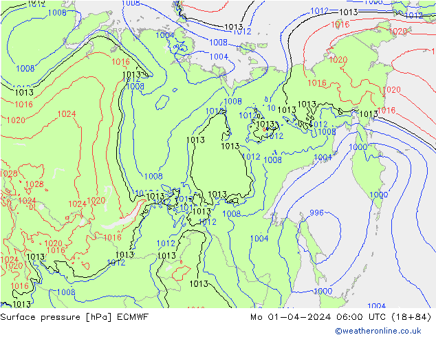 Surface pressure ECMWF Mo 01.04.2024 06 UTC