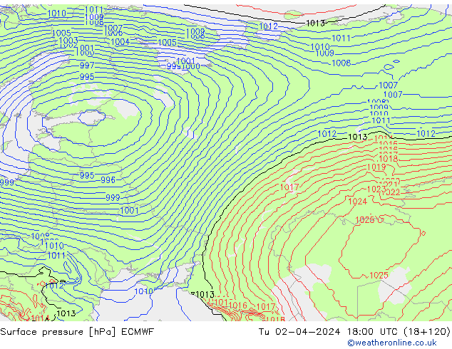 pression de l'air ECMWF mar 02.04.2024 18 UTC