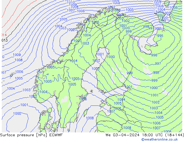 Surface pressure ECMWF We 03.04.2024 18 UTC