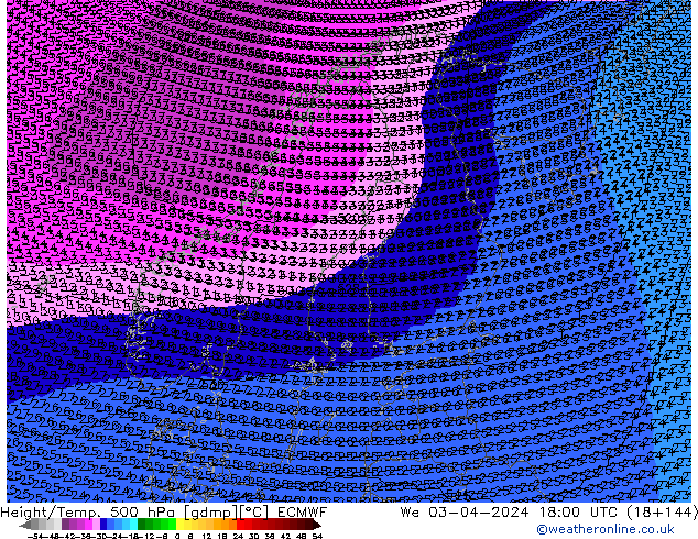 Yükseklik/Sıc. 500 hPa ECMWF Çar 03.04.2024 18 UTC