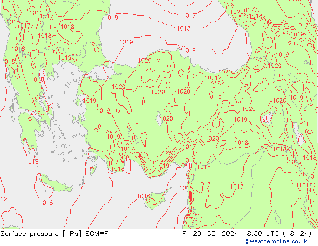 Pressione al suolo ECMWF ven 29.03.2024 18 UTC