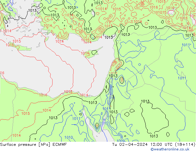 Surface pressure ECMWF Tu 02.04.2024 12 UTC