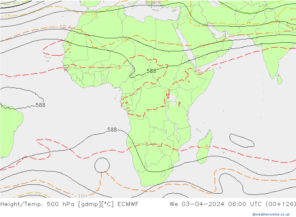 Yükseklik/Sıc. 500 hPa ECMWF Çar 03.04.2024 06 UTC