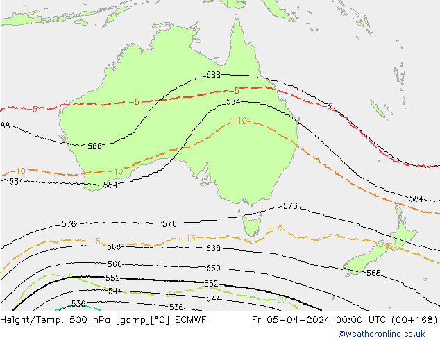 Yükseklik/Sıc. 500 hPa ECMWF Cu 05.04.2024 00 UTC