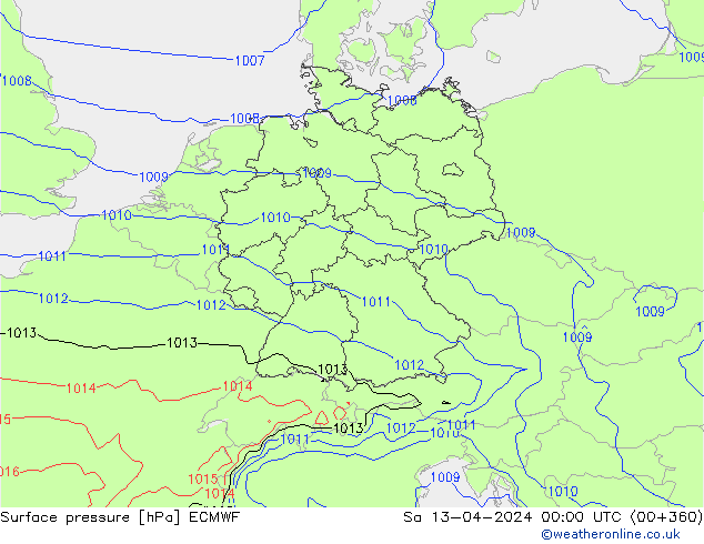 Bodendruck ECMWF Sa 13.04.2024 00 UTC