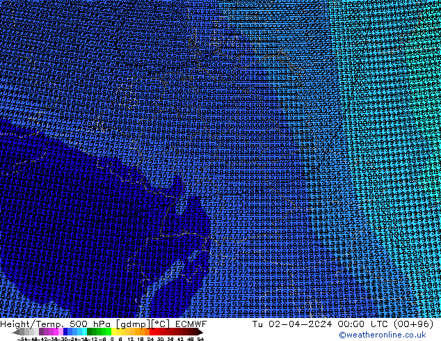 Height/Temp. 500 hPa ECMWF Ter 02.04.2024 00 UTC
