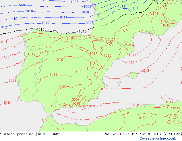 Surface pressure ECMWF We 03.04.2024 06 UTC