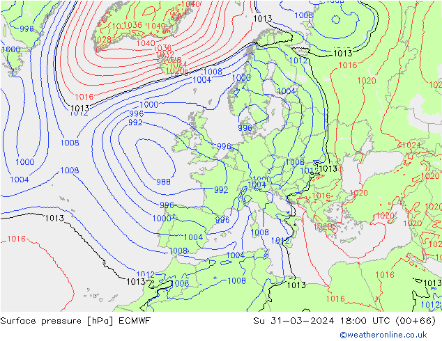 Surface pressure ECMWF Su 31.03.2024 18 UTC