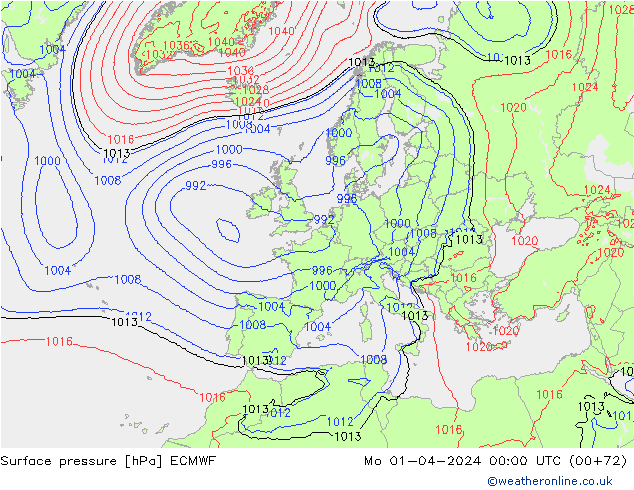 Atmosférický tlak ECMWF Po 01.04.2024 00 UTC