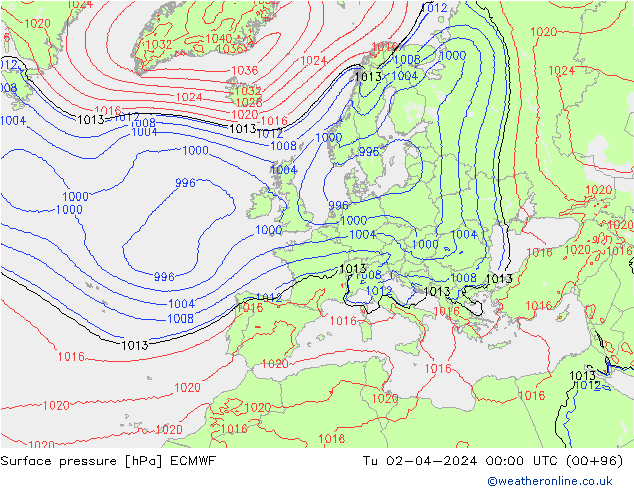 ciśnienie ECMWF wto. 02.04.2024 00 UTC