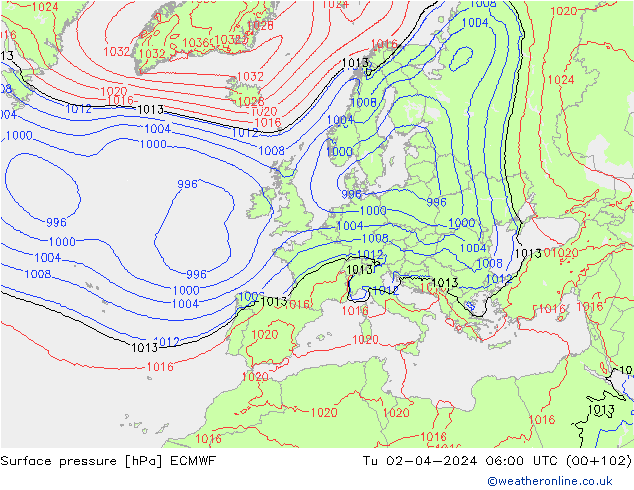 Pressione al suolo ECMWF mar 02.04.2024 06 UTC