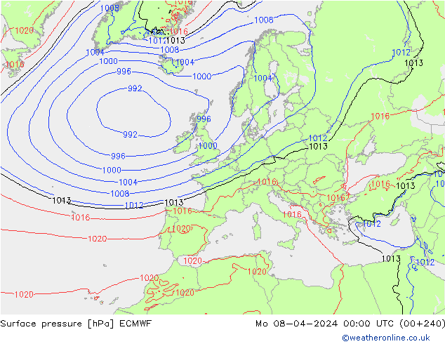 Bodendruck ECMWF Mo 08.04.2024 00 UTC