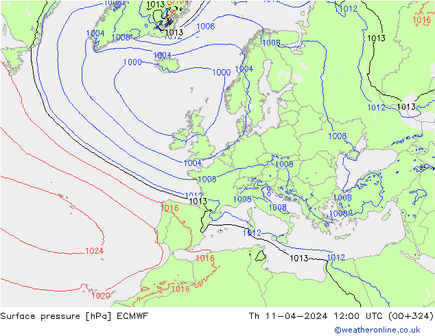 Pressione al suolo ECMWF gio 11.04.2024 12 UTC