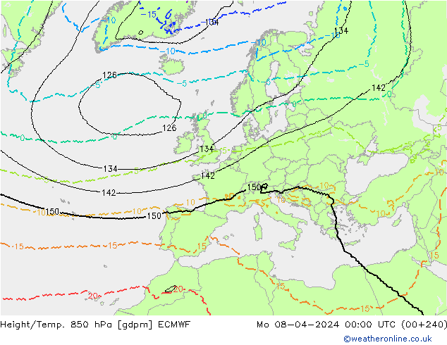Height/Temp. 850 hPa ECMWF Mo 08.04.2024 00 UTC