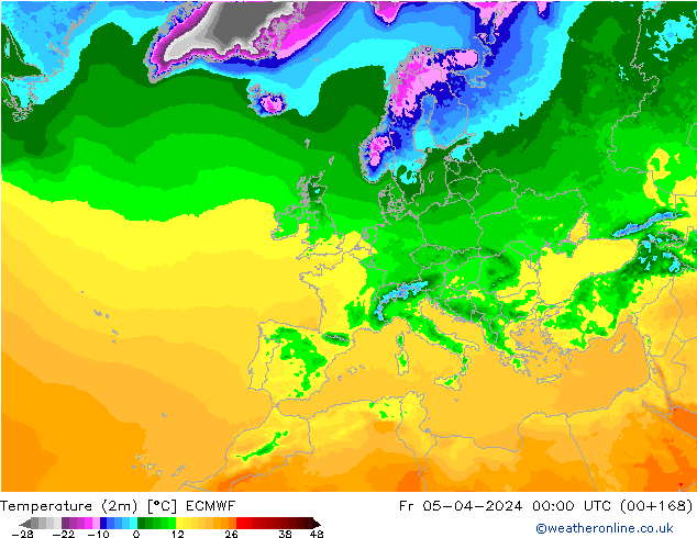Temperature (2m) ECMWF Pá 05.04.2024 00 UTC
