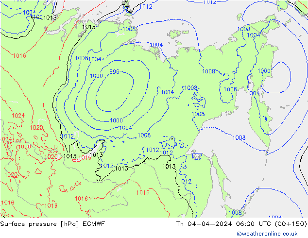 Surface pressure ECMWF Th 04.04.2024 06 UTC