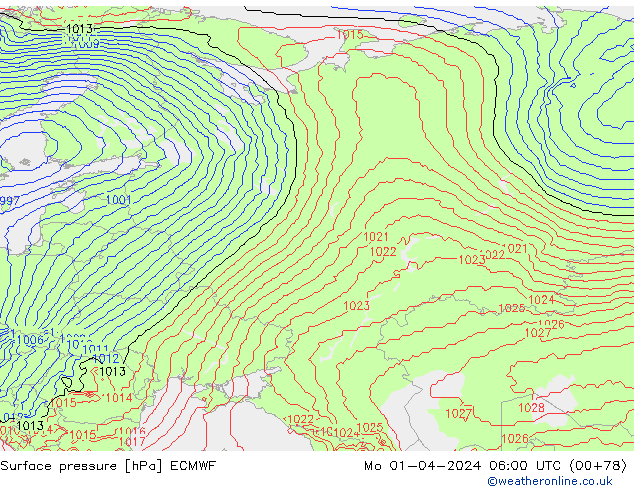 Yer basıncı ECMWF Pzt 01.04.2024 06 UTC