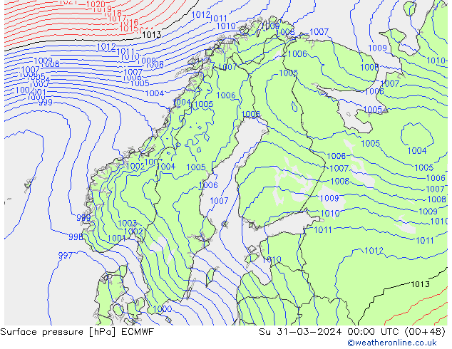 Luchtdruk (Grond) ECMWF zo 31.03.2024 00 UTC