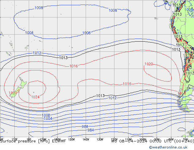 Surface pressure ECMWF Mo 08.04.2024 00 UTC