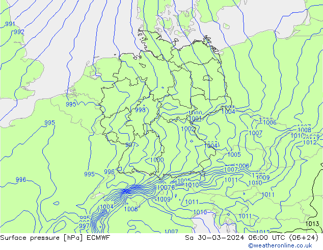 Bodendruck ECMWF Sa 30.03.2024 06 UTC