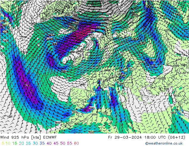 Wind 925 hPa ECMWF Fr 29.03.2024 18 UTC