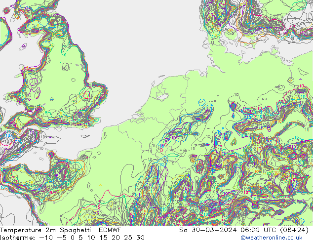 Temperature 2m Spaghetti ECMWF So 30.03.2024 06 UTC
