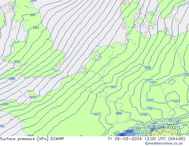 Bodendruck ECMWF Fr 29.03.2024 12 UTC