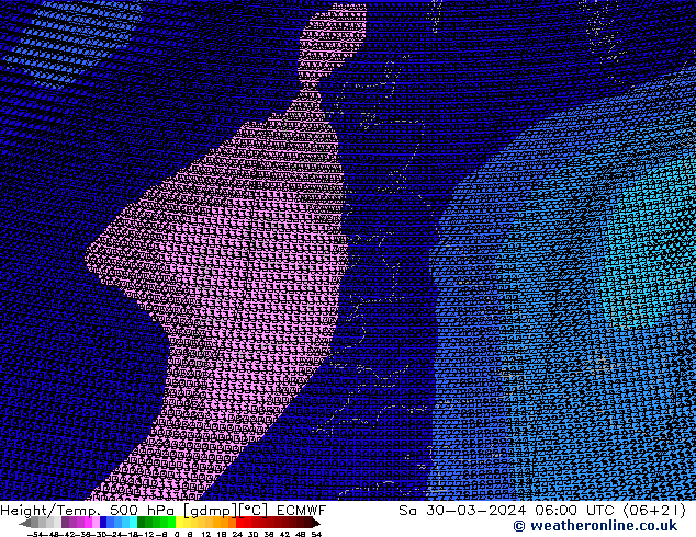 Height/Temp. 500 hPa ECMWF Sa 30.03.2024 06 UTC