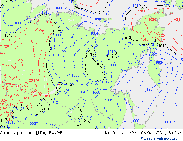 Surface pressure ECMWF Mo 01.04.2024 06 UTC