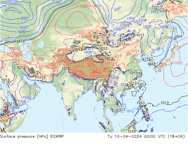 Surface pressure ECMWF Tu 16.04.2024 00 UTC