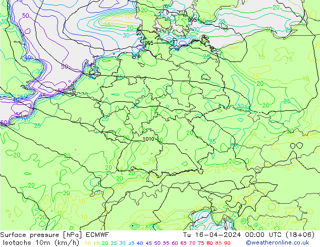 Isotachs (kph) ECMWF Ter 16.04.2024 00 UTC
