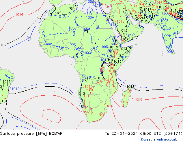 приземное давление ECMWF вт 23.04.2024 06 UTC
