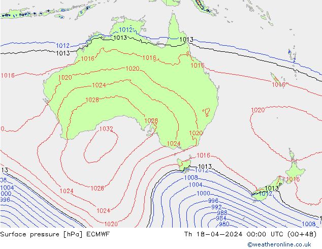 Surface pressure ECMWF Th 18.04.2024 00 UTC
