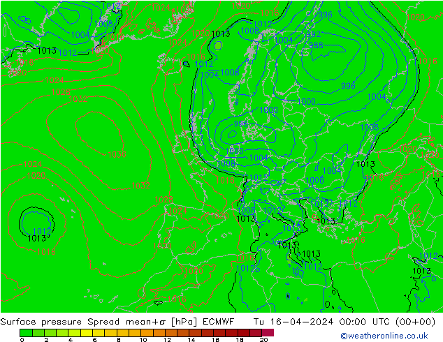 Bodendruck Spread ECMWF Di 16.04.2024 00 UTC