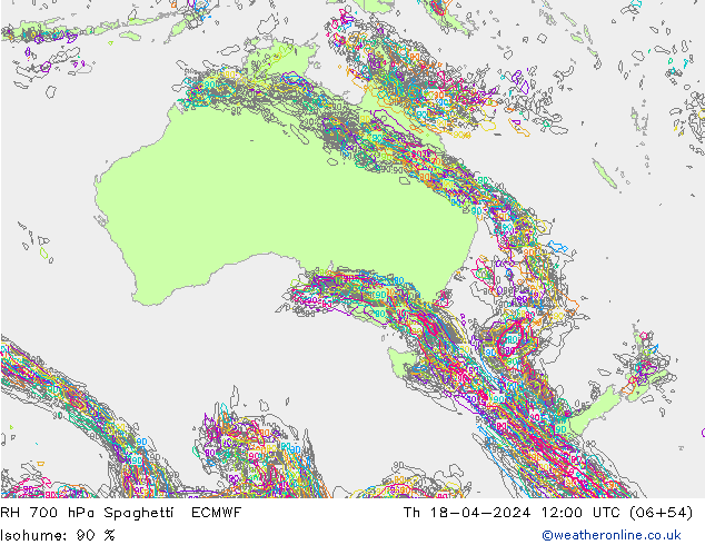 RH 700 hPa Spaghetti ECMWF Th 18.04.2024 12 UTC
