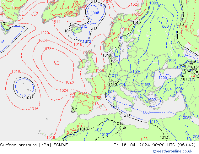 Bodendruck ECMWF Do 18.04.2024 00 UTC
