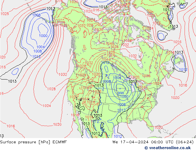 Surface pressure ECMWF We 17.04.2024 06 UTC