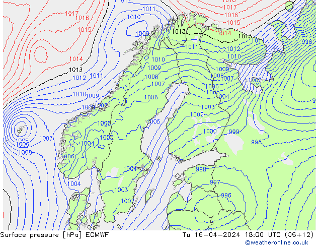 Bodendruck ECMWF Di 16.04.2024 18 UTC