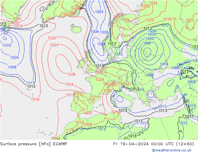 Surface pressure ECMWF Fr 19.04.2024 00 UTC