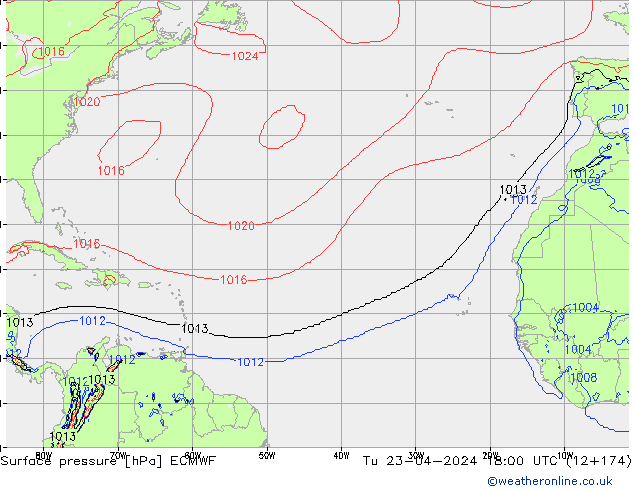 pressão do solo ECMWF Ter 23.04.2024 18 UTC