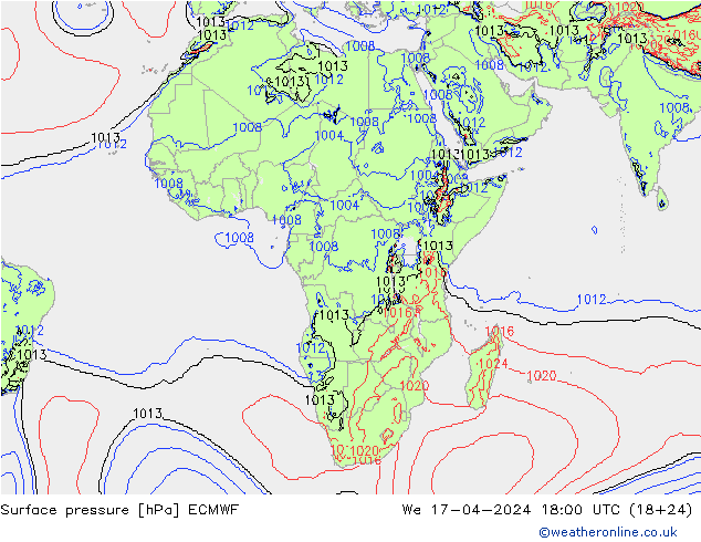 Surface pressure ECMWF We 17.04.2024 18 UTC
