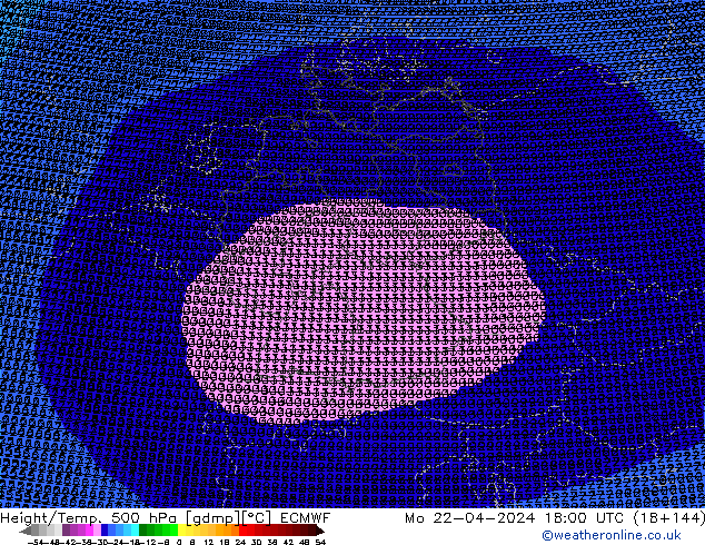 Height/Temp. 500 hPa ECMWF Seg 22.04.2024 18 UTC