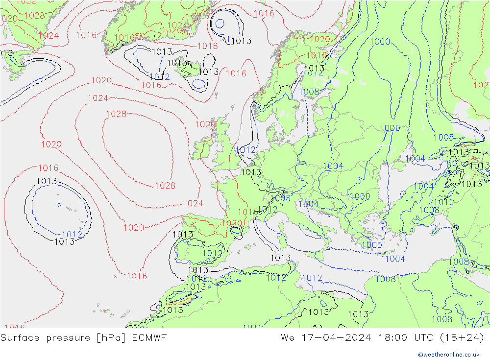 Pressione al suolo ECMWF mer 17.04.2024 18 UTC