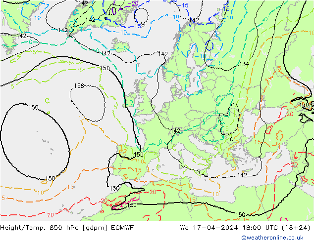 Height/Temp. 850 hPa ECMWF We 17.04.2024 18 UTC