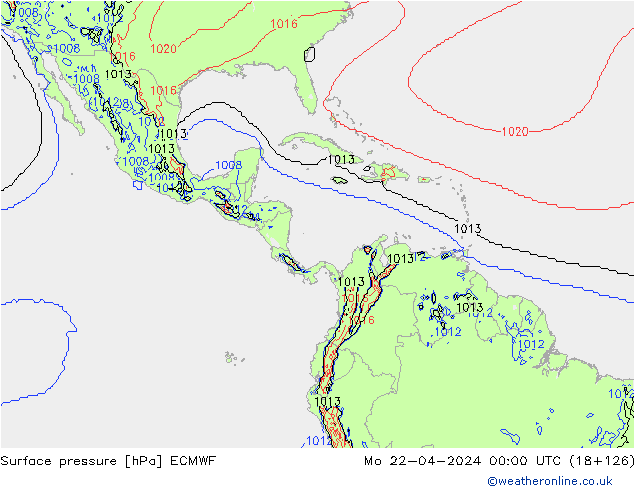 Atmosférický tlak ECMWF Po 22.04.2024 00 UTC