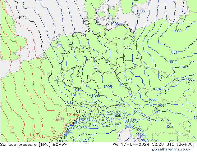 pression de l'air ECMWF mer 17.04.2024 00 UTC