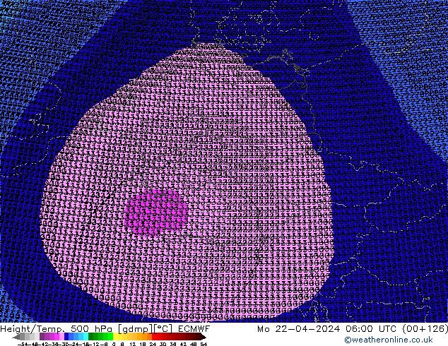 Geop./Temp. 500 hPa ECMWF lun 22.04.2024 06 UTC