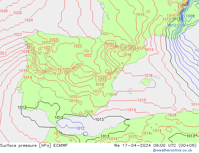Presión superficial ECMWF mié 17.04.2024 06 UTC