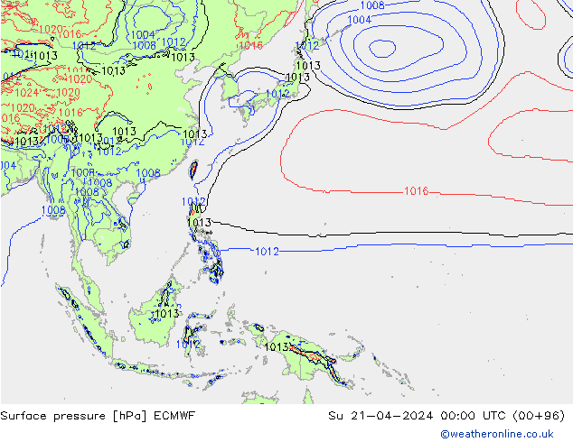 Atmosférický tlak ECMWF Ne 21.04.2024 00 UTC